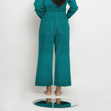 Pine Green Cotton Linen Patch Pocket Wide Legged Pant