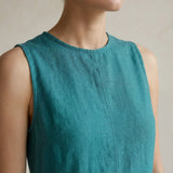 Pine Green Cotton Linen Sleeveless Paneled Maxi Dress