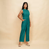 Pine Green Cotton Linen Sleeveless Princess Line Jumpsuit