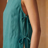 Pine Green Cotton Linen Sleeveless Side-Tie Long Top