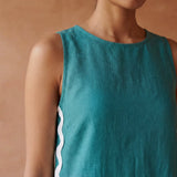 Pine Green Cotton Linen Wavy Stripe Maxi Shift Dress