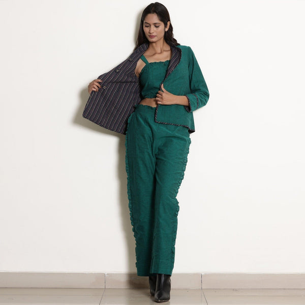 Front View of a Model wearing Warm Pine Green Versatile 3-Piece Set