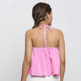 Back View of a Model wearing Pink Tie Dye Strappy Camisole Top