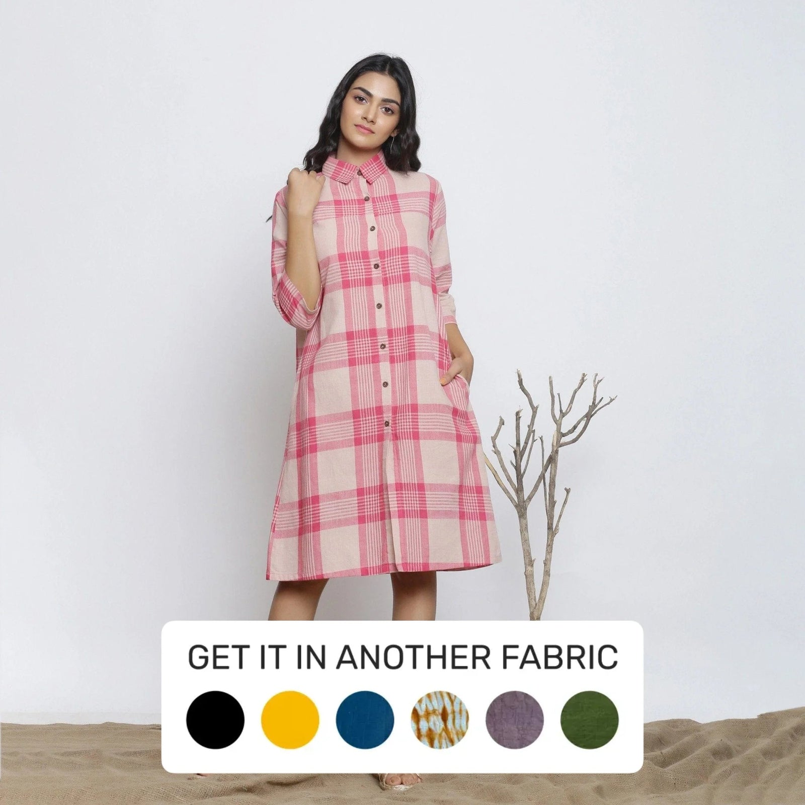 Buy Pink Checkered Handspun Cotton Knee Length Shirt Dress Online at SeamsFriendly Buy Pink Checkered Handspun Cotton Knee Length Shirt Dress Online at SeamsFriendly