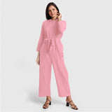 Front View of a Model wearing Pink Wide Legged Cotton Overall