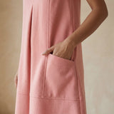 Pink Cotton Flannel Sleeveless Paneled Swing Dress