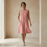 Pink Cotton Flannel Sleeveless Paneled Swing Dress