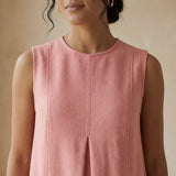 Pink Cotton Flannel Sleeveless Paneled Swing Dress