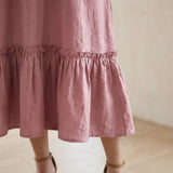 Pink Cotton Flax A-Line V-Neck Sleeveless Maxi Tier Dress