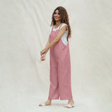 Pink Cotton Flax Ankle Length Dungaree Jumpsuit