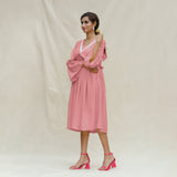 Pink Cotton Flax Bohemian Midi Dress