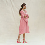 Pink Cotton Flax Bohemian Midi Dress