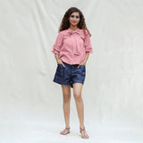 Pink Cotton Flax Button-Down Shirt