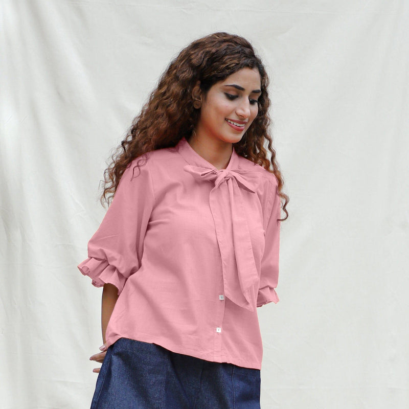 Pink Cotton Flax Button-Down Shirt