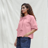 Pink Cotton Flax Button-Down Shirt
