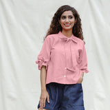 Pink Cotton Flax Button-Down Shirt
