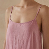 Pink Cotton Flax Drop-Waist Camisole Maxi Tier Dress