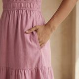 Pink Cotton Flax Elasticated Short Tier Dress