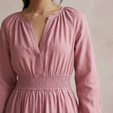 Pink Cotton Flax Fit and Flare Maxi Tier Dress