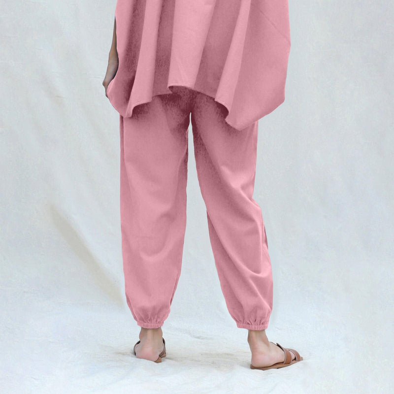 Pink Cotton Flax High-Rise Elasticated Jogger Pant