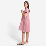 Left View of a Model wearing Pink Cotton Flax V-Neck Tunic