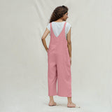 Pink Cotton Flax Midi Dungaree Jumpsuit