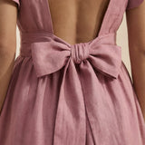 Pink Cotton Flax Open-Back Fit and Flare Knee Length Dress