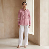 Pink Cotton Flax Relaxed Full Sleeve Button-Down Shirt