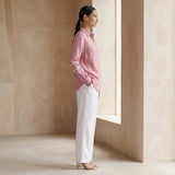 Pink Cotton Flax Relaxed Full Sleeve Button-Down Shirt