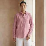 Pink Cotton Flax Relaxed Full Sleeve Button-Down Shirt