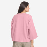 Back View of a Model wearing Pink Cotton Flax Round Neck A-Line Top