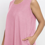 Pink Cotton Flax Scoop Neck Sleeveless Maxi Dress