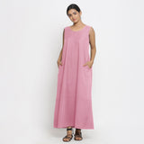 Pink Cotton Flax Scoop Neck Sleeveless Maxi Dress