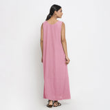 Pink Cotton Flax Scoop Neck Sleeveless Maxi Dress