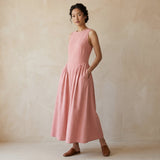 Pink Cotton Flax Sleeveless Paneled Maxi Dress
