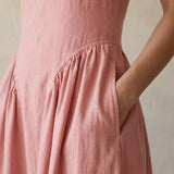 Pink Cotton Flax Sleeveless Paneled Maxi Dress