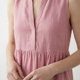 Pink Cotton Flax V-Neck Maxi Tier Dress