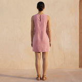 Pink Cotton Flax Wavy Stripe Short Shift Dress