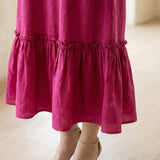 Pink Cotton Poplin A-Line V-Neck Sleeveless Maxi Tier Dress