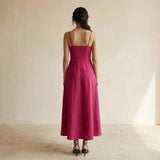 Pink Cotton Poplin Ankle Length Flared Sundress