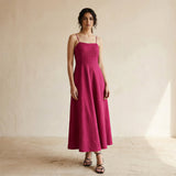 Pink Cotton Poplin Ankle Length Flared Sundress