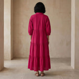 Pink Cotton Poplin Deep-V Maxi Tier Dress