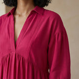 Pink Cotton Poplin Deep-V Maxi Tier Dress