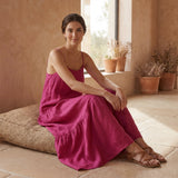 Pink Cotton Poplin Drop-Waist Camisole Maxi Tier Dress