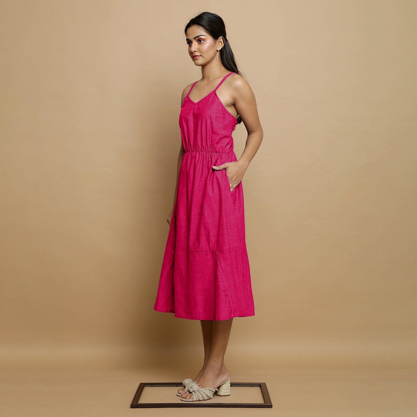 silk cami dress midi Pink Cotton Poplin Elasticated Midi Cami Dress 70