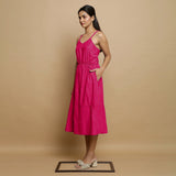 Pink Cotton Poplin Elasticated Midi Cami Dress