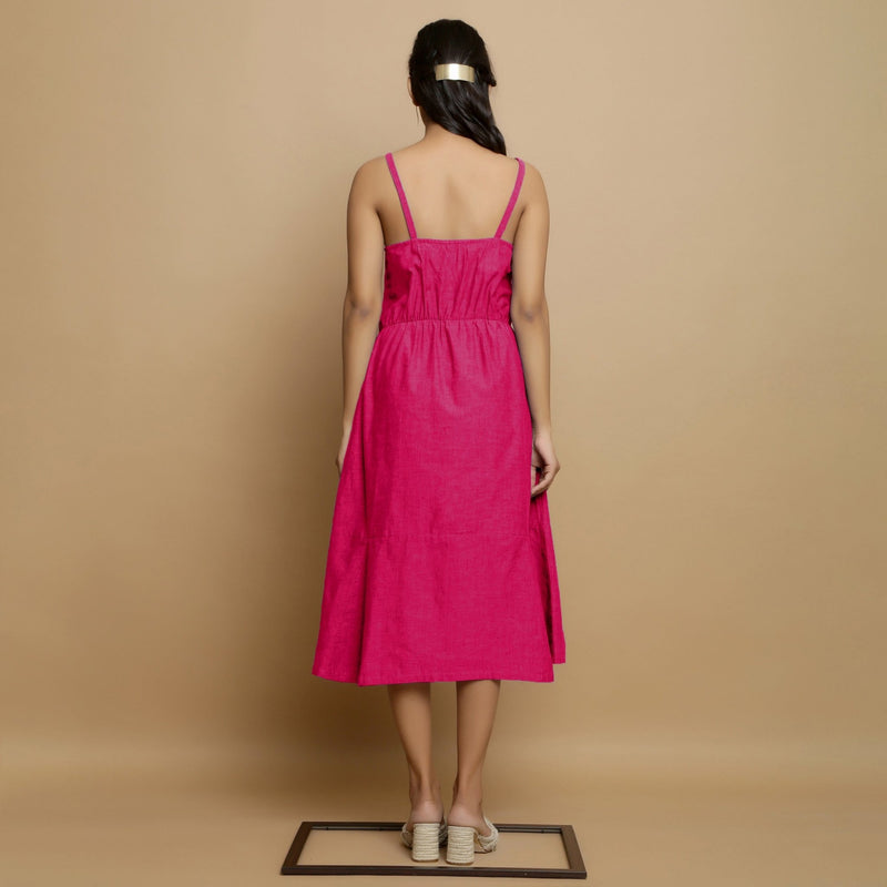 Pink Cotton Poplin Elasticated Midi Cami Dress