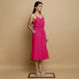 Pink Cotton Poplin Elasticated Midi Cami Dress