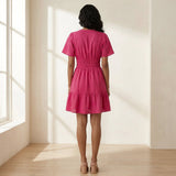 Pink Cotton Poplin Elasticated Short Tier Dress
