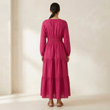 Pink Cotton Poplin Fit and Flare Maxi Tier Dress